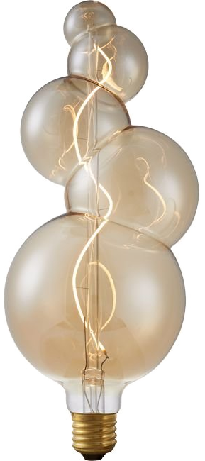 Lampadina XXL a bolle sovrapposte in vetro ambra con filamento a spirale