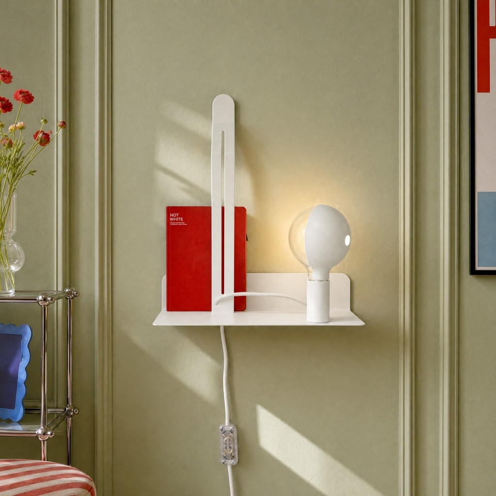 Wandleuchte Murio Talia mit Ablage und lackierter LED-Glühbirne G125 – Weiß, EU-Stecker – Foto 2