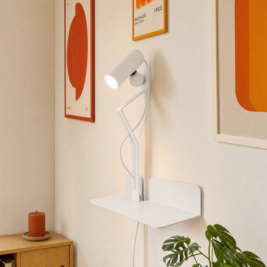 Applique avec étagère et spot magnétique orientable - Murio Tubo – blanc, Européenne (UE) – photo 2