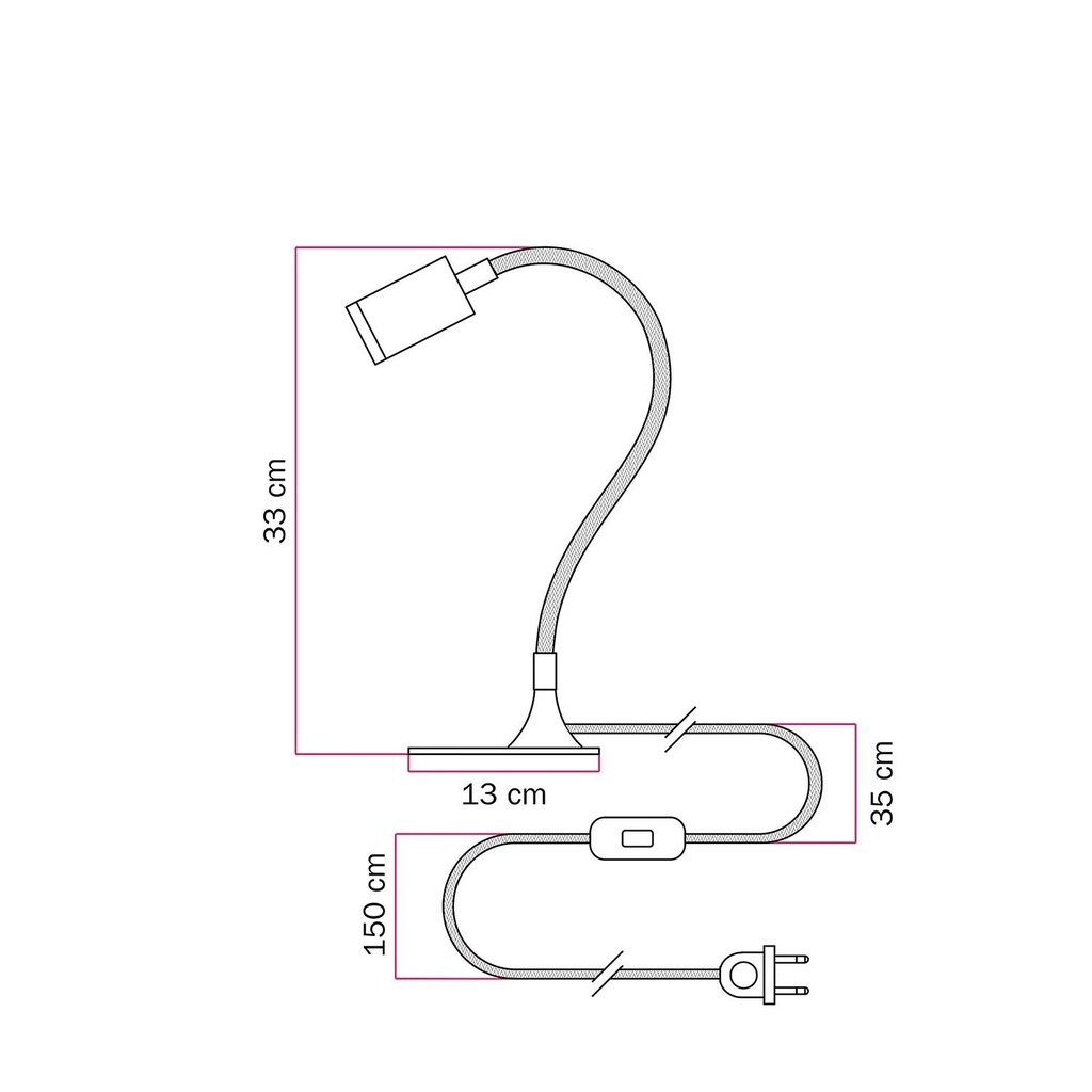 MAG-Y Schreibtischlampe mit Flex, ovalem Metallfuß und Spotlicht – Ohne Leuchtmittel, Schwarz, EU-Stecker – Foto 7