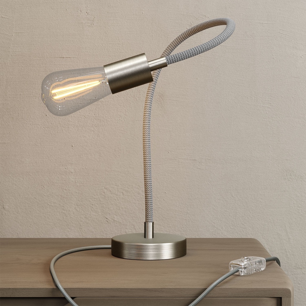 Table Flex lampada da tavolo snodabile a luce diffusa – Senza lampadina, Titanio satinato, Spina EU – foto 2