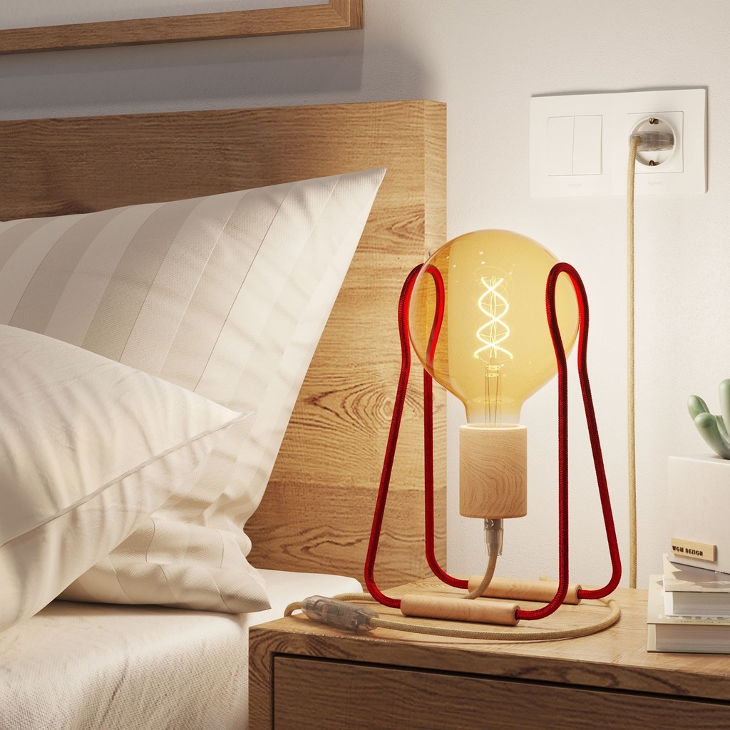 Lampe de table Taché Wood – Sans ampoule, Fiche UE, Rouge avec câble en jute – photo 2