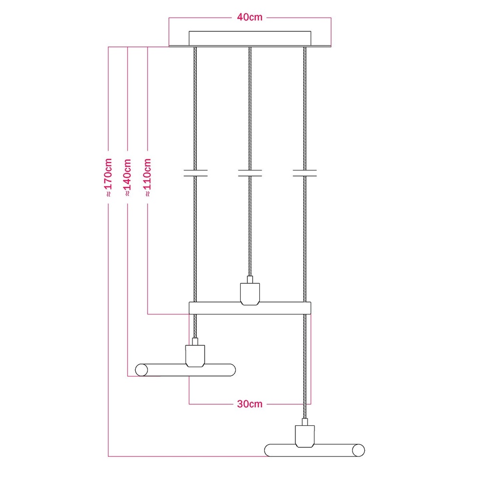 Esse14 suspension lamp with 3 asymmetrical drops with Rose-One, complete with fabric cable and metal finishes – With Matter (on/off), White – photo 5