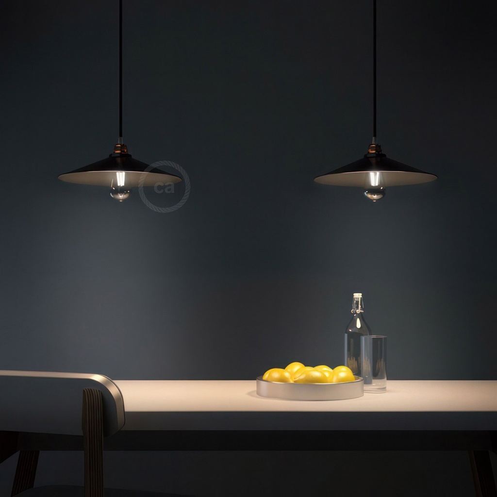 Pendant lamp with fabric cable, Swing lampshade and metal details – No, Without bulb, Black – photo 4
