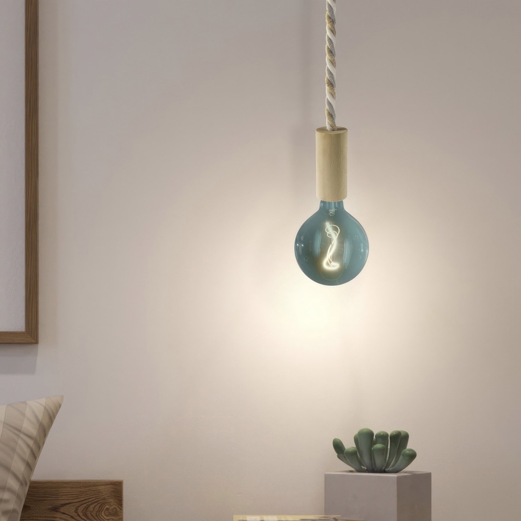 Lampada a sospensione con cordone nautico XL e finiture in legno, lampadina inclusa – Neutro (CLS20) – foto 7