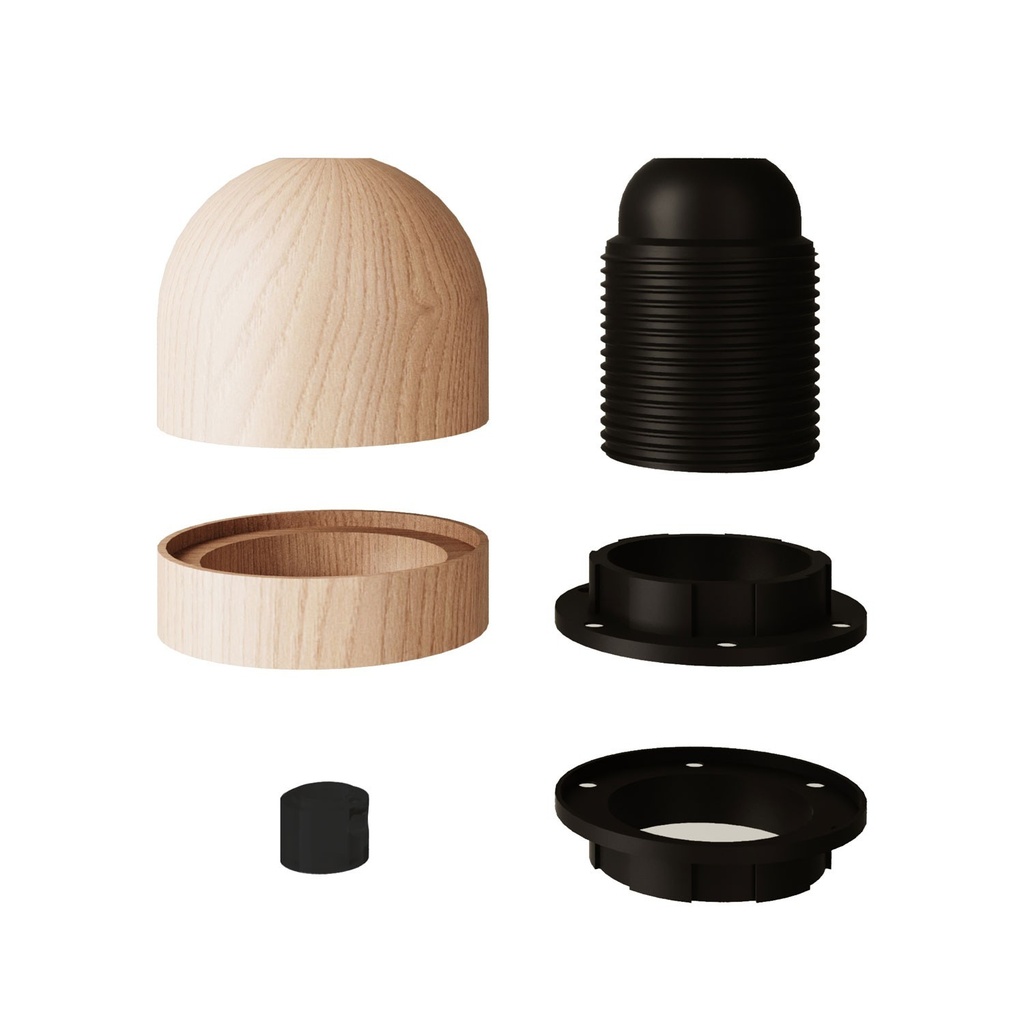 Kit portalampada E27 semisferico in legno 1