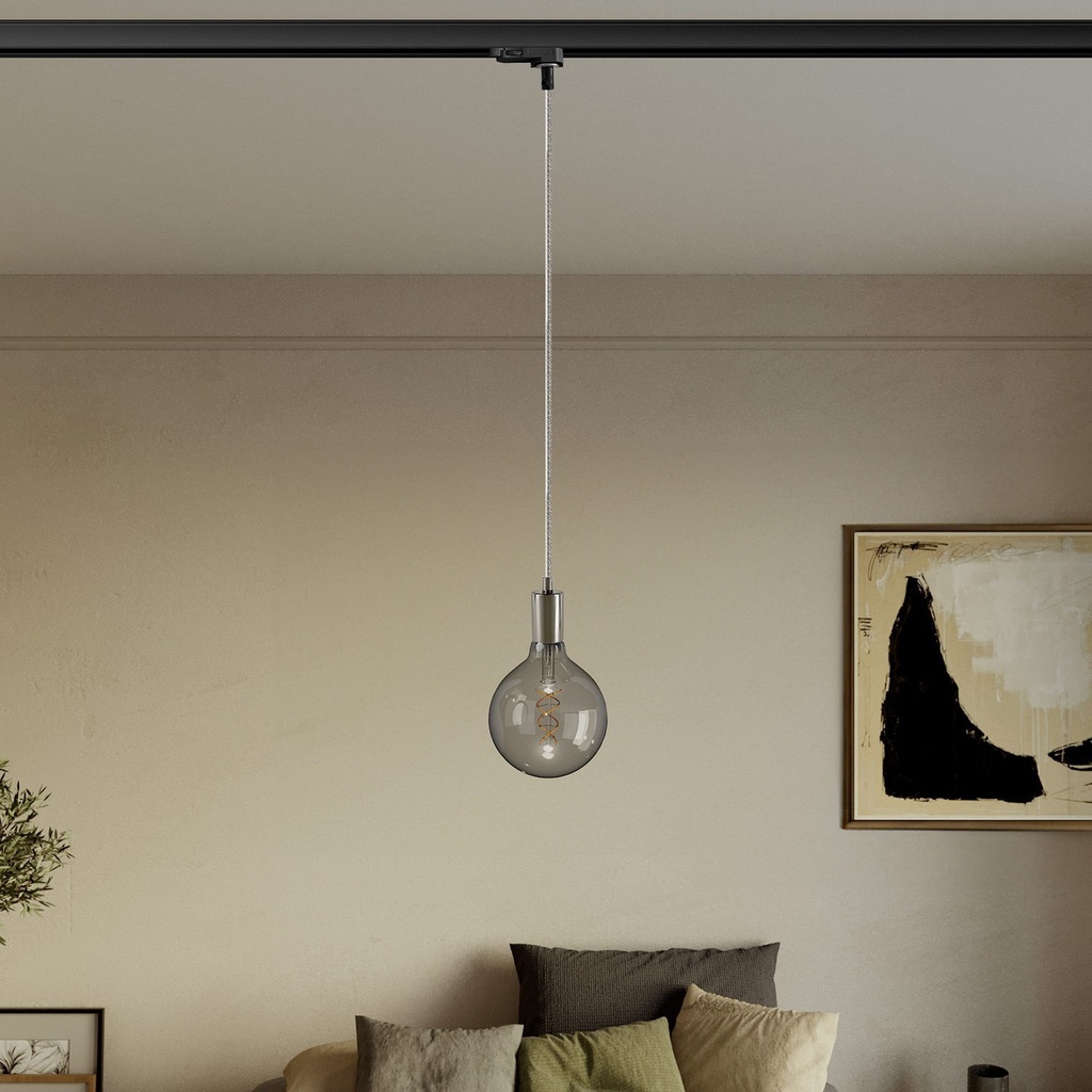 Lampada a sospensione industriale con cavo tessile e adattat 1