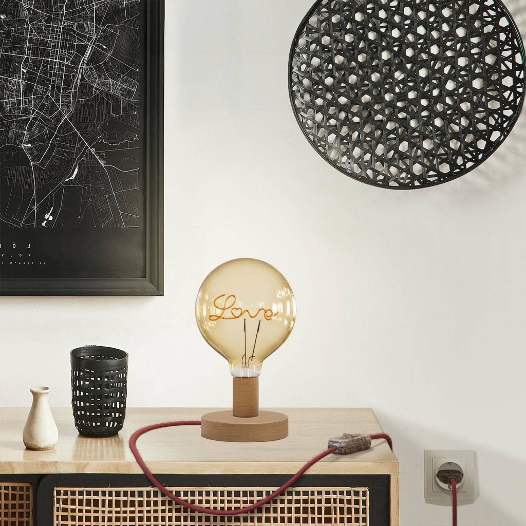 Lampada da tavolo in legno Posaluce con lampadina LED Love 1