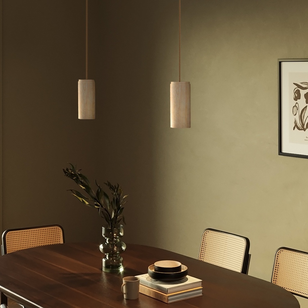 Lampada a 2 cadute con paralumi in legno TUB-E27 – Senza lampadina – foto 3