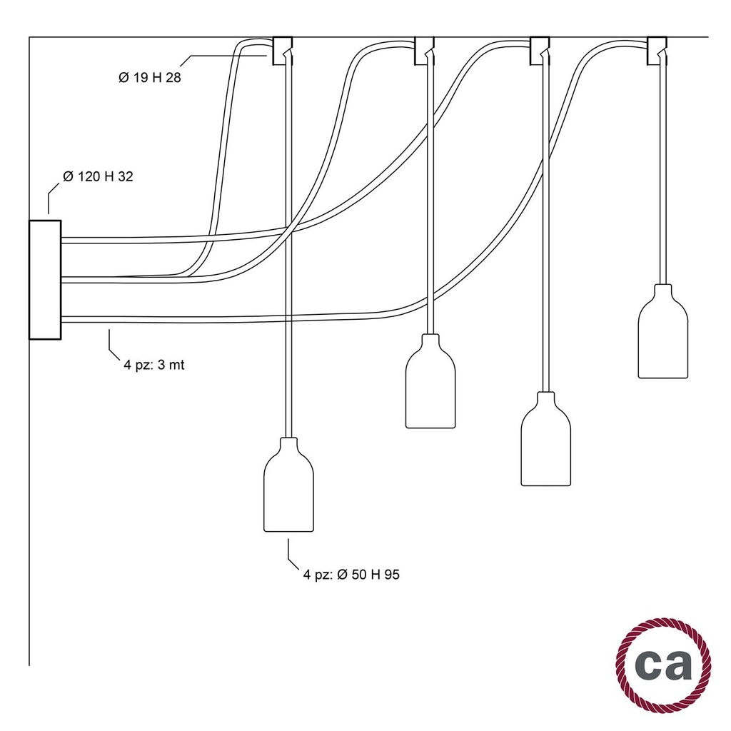 Spider Suspensions multiples 4 chutes avec finitions en bois – Sans ampoule, Neutre – photo 5