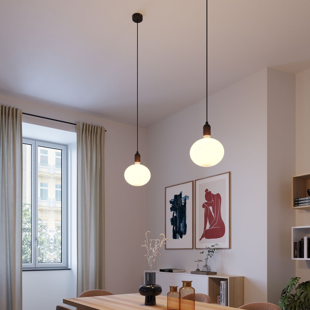 Suspension avec câble textile et finitions en bois – Sans ampoule, Effet wengé – photo 3