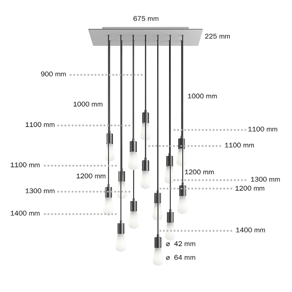 Suspension à 14 luminaires avec XXL Rose-One rectangulaire 675 mm – Sans ampoule, Blanc mat – photo 6
