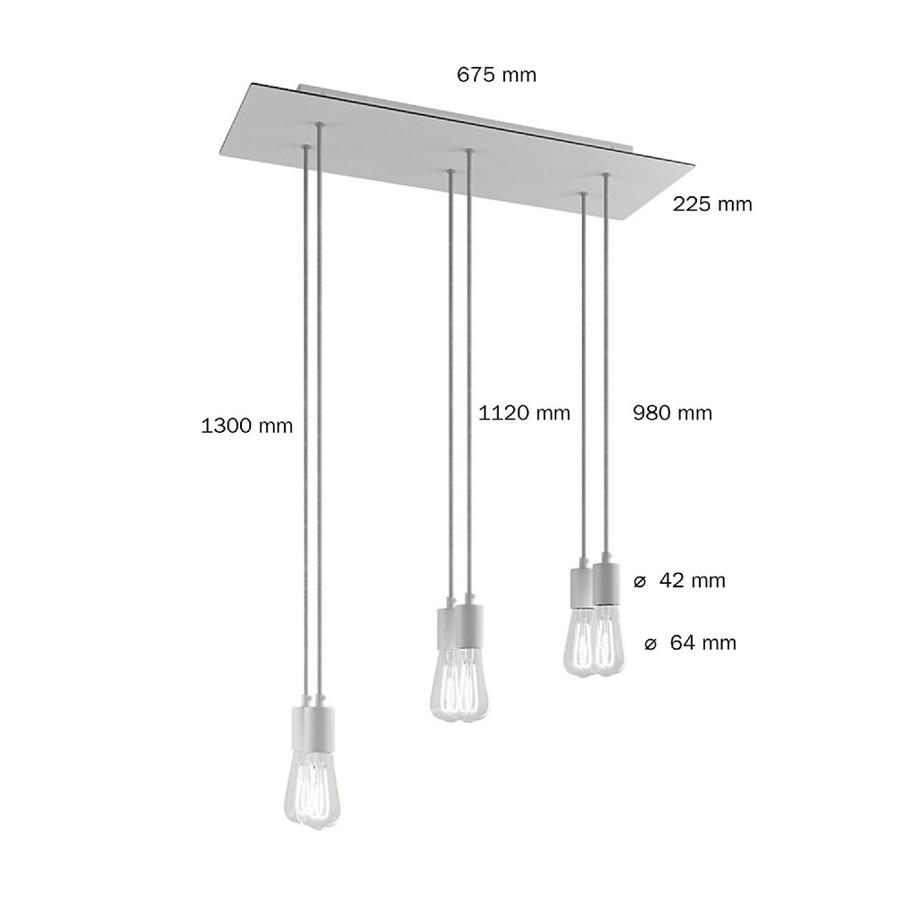 6-light pendant lamp with rectangular XXL Rose-One 675 mm – Without bulb, Matt white – photo 6