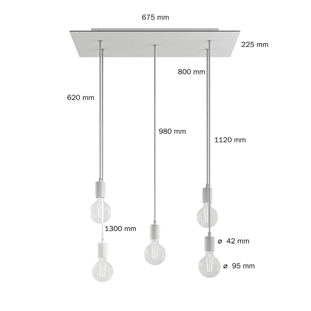 Pendelleuchte mit 5 Abhängungen und rechteckigem XXL Rose-One 675 mm – Ohne Leuchtmittel, Mattweiß – Foto 6