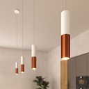 Pendant lamp with fabric cable and double Tub-E14 lampshade – No, Without bulb, Matt white and brushed copper – photo 4