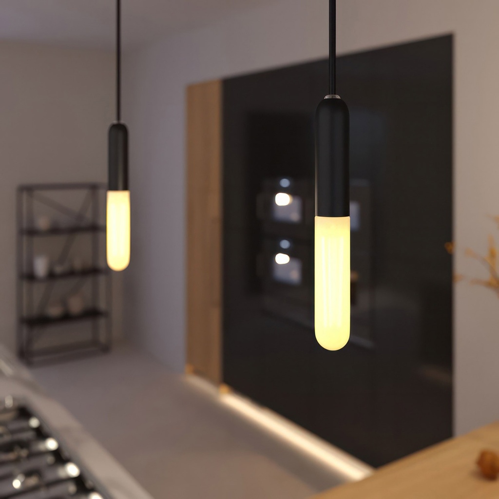 Hängeleuchte mit Textilkabel, P-Light E14 Lampenfassung und Metallakzenten – Ohne Leuchtmittel – Foto 3