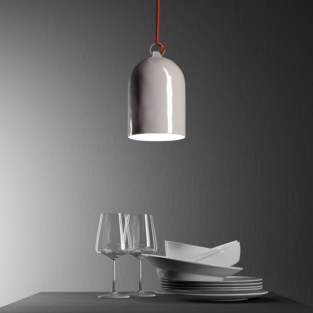 Pendant lamp with textile cable and Mini Campana XS ceramic lampshade – Standard, Without bulb, Glossy white – photo 4