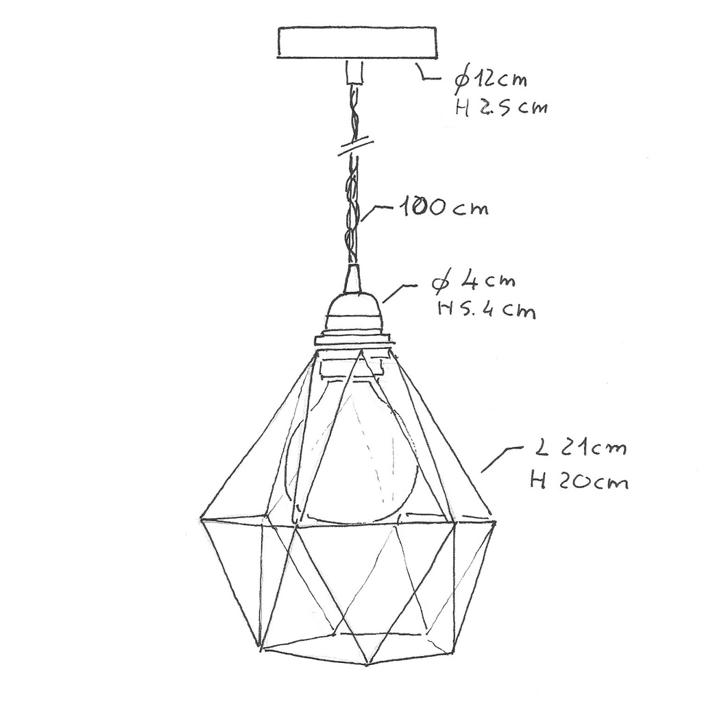 Lampada a sospensione con cavo tessile, paralume gabbia Diamond e dettagli in metallo – Senza lampadina, Bianco – foto 7