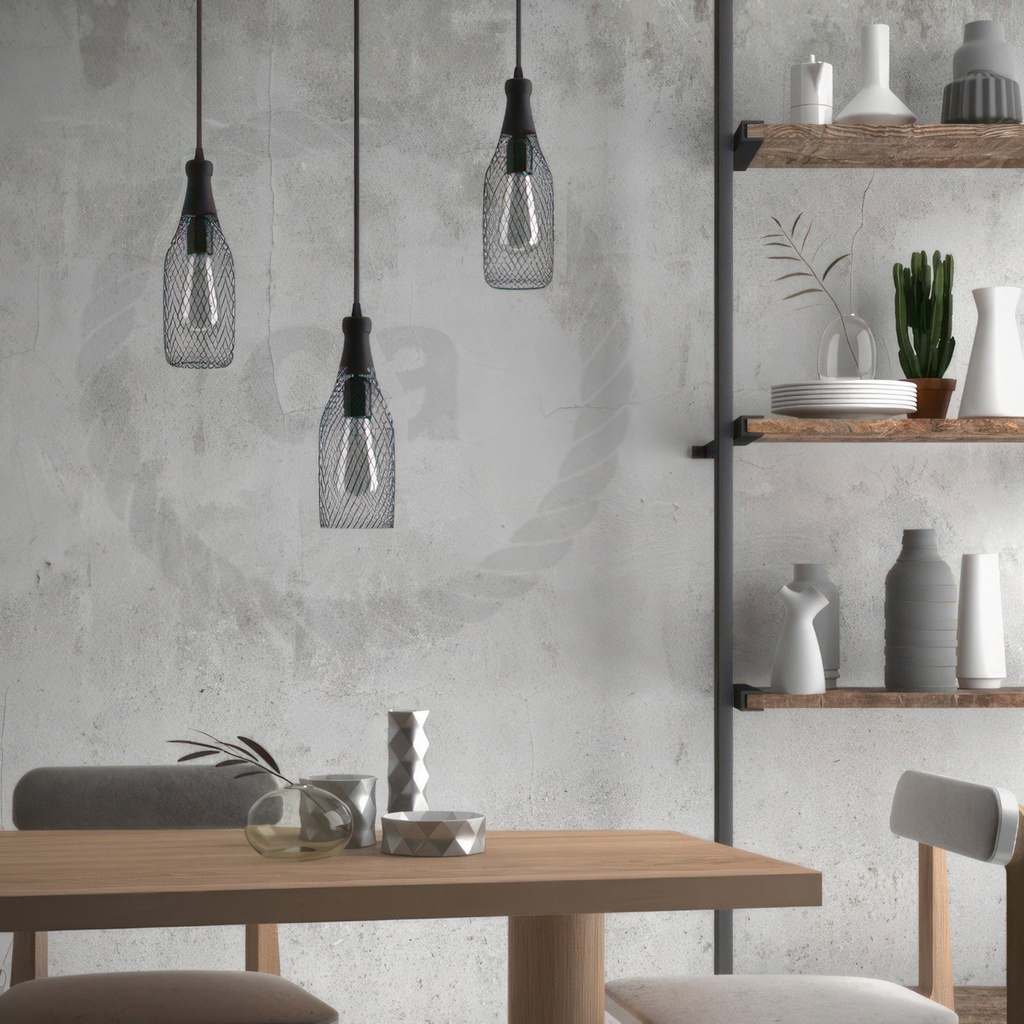 Pendant lamp with textile cable, Magnum bottle lampshade and metal details – No, Without bulb – photo 4