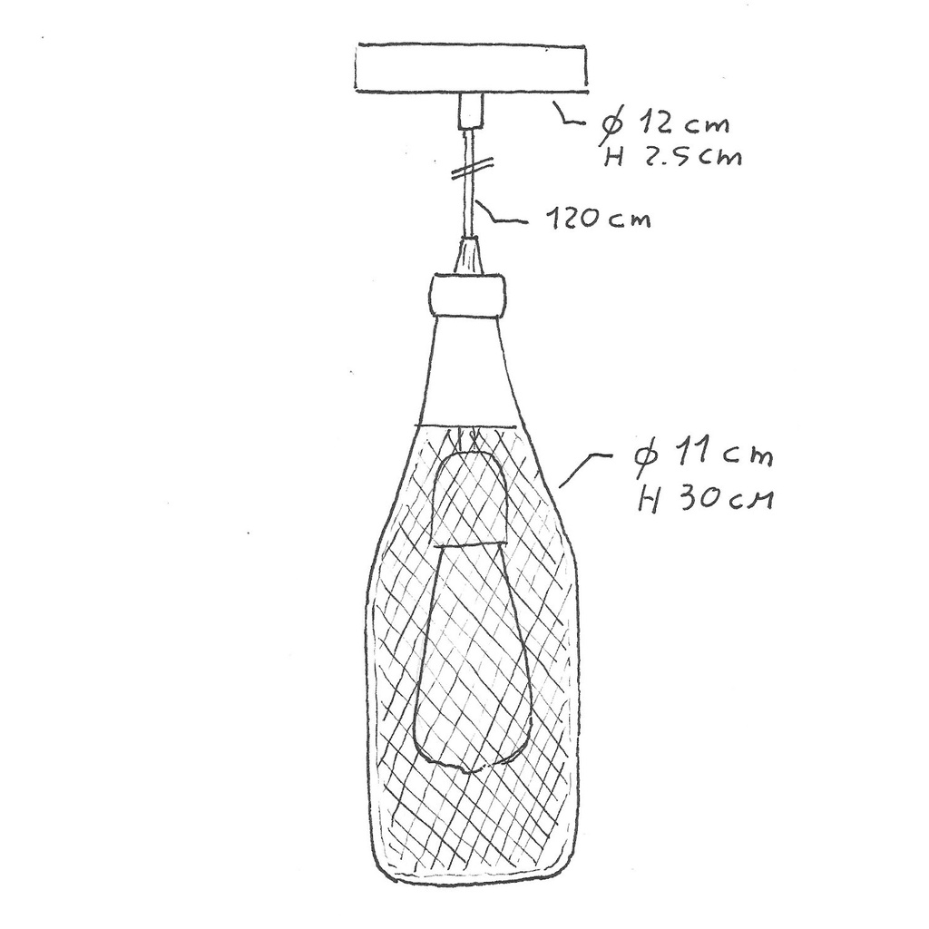Pendant lamp with textile cable, Magnum bottle lampshade and metal details – No, Without bulb – photo 7