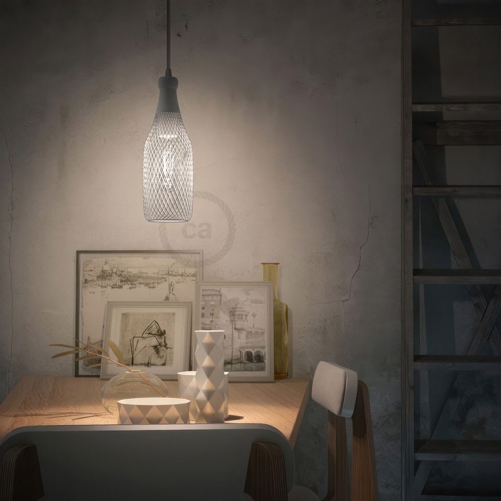 Pendant lamp with textile cable, Magnum bottle lampshade and metal details – photo 11