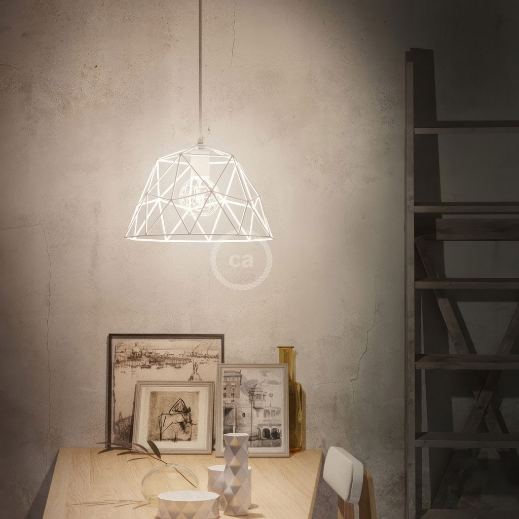 Pendant lamp with textile cable, Dome lampshade and metal details – Standard, Without bulb, White – photo 3