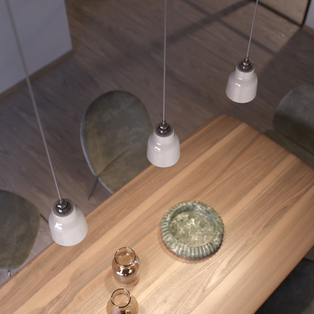 Hängeleuchte mit Textilkabel, Keramikschirm Vaso und Metall-Details – Standard, Ohne Leuchtmittel, Weiß glänzend – Foto 4