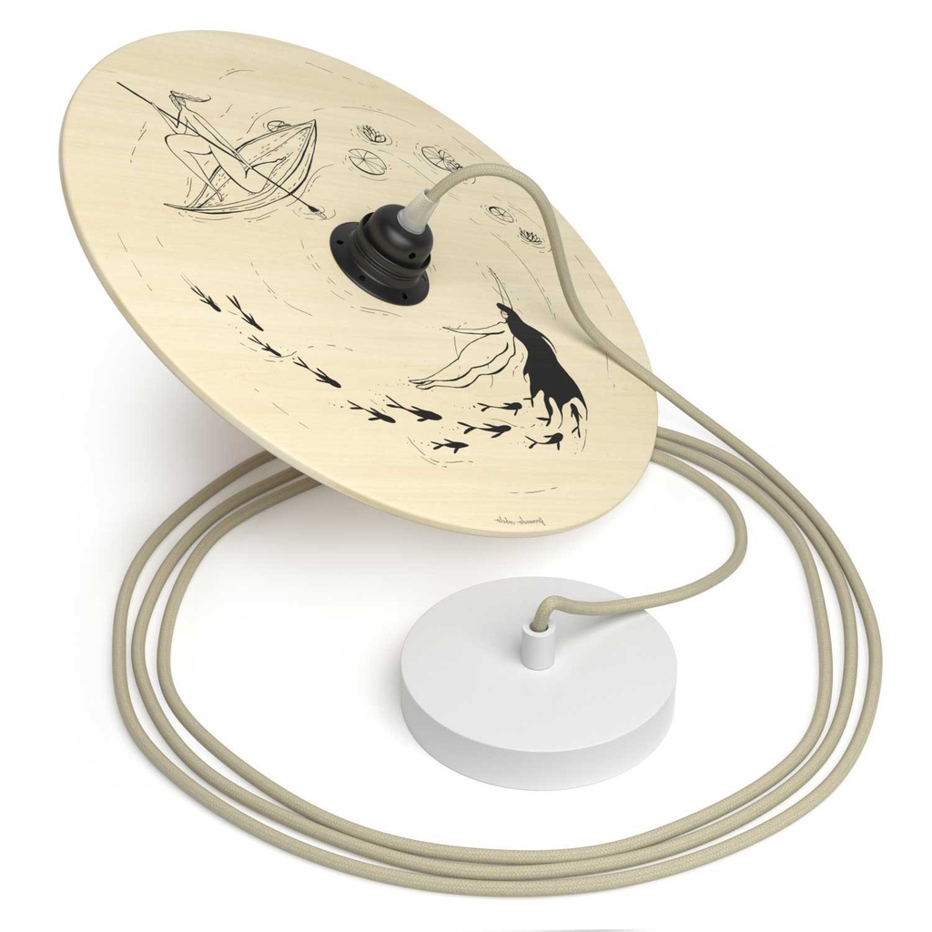 Lampada a sospensione UFO double-face in legno con cavo tess 1