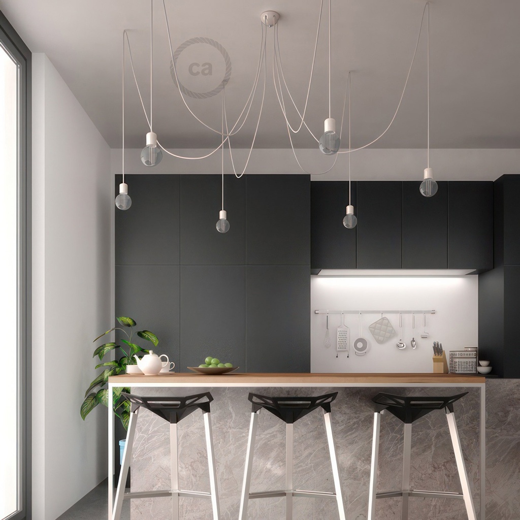 Multiple pendant lamp with 6 falls with ceramic finishes – Without bulb, White – photo 4