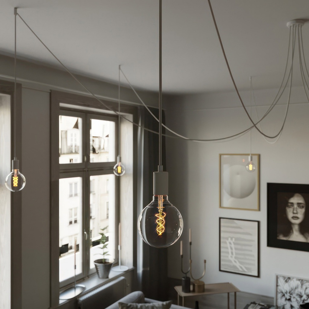 SPIDER Lampada a sospensione multipla a 7 cadute – Senza lampadina, Bianco – foto 3