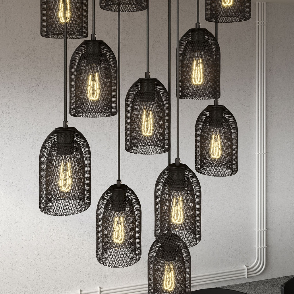 Lampada a sospensione a 11 luci con Rose-One rettangolare 675 mm e paralume Ghostbell – Senza lampadina, Dibond nero opaco – foto 3