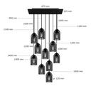 Lampada a sospensione a 11 luci con Rose-One rettangolare 675 mm e paralume Ghostbell – Senza lampadina, Dibond nero opaco – foto 6