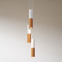 Lampada a sospensione multipla a 3 cadute con paralume Tub-E14 – No, Senza lampadina, Rame spazzolato bianco opaco – foto 4