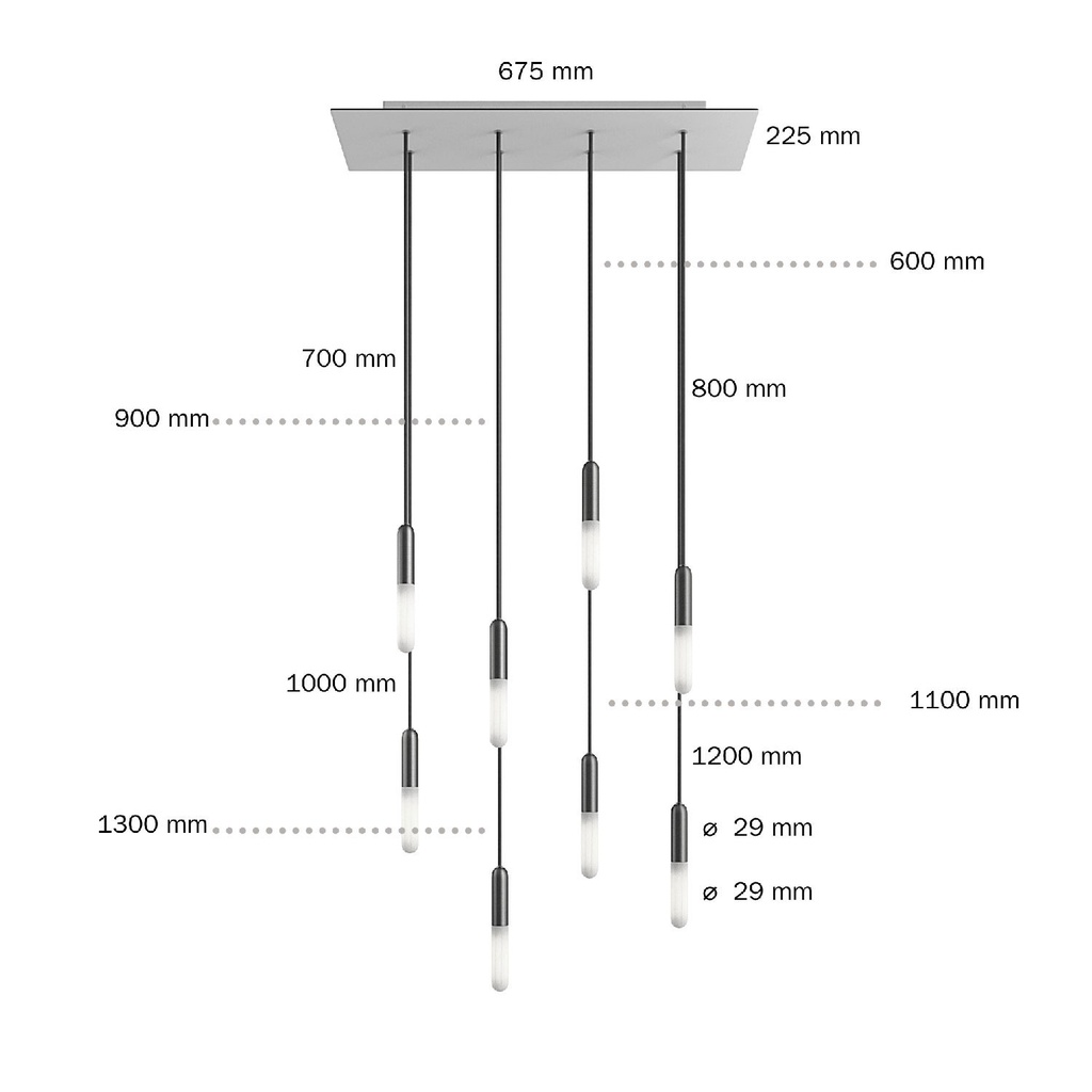 Lampada a sospensione a 8 cadute XXL Rose-One rettangolare 675 mm – Senza lampadina, Bianco opaco – foto 6