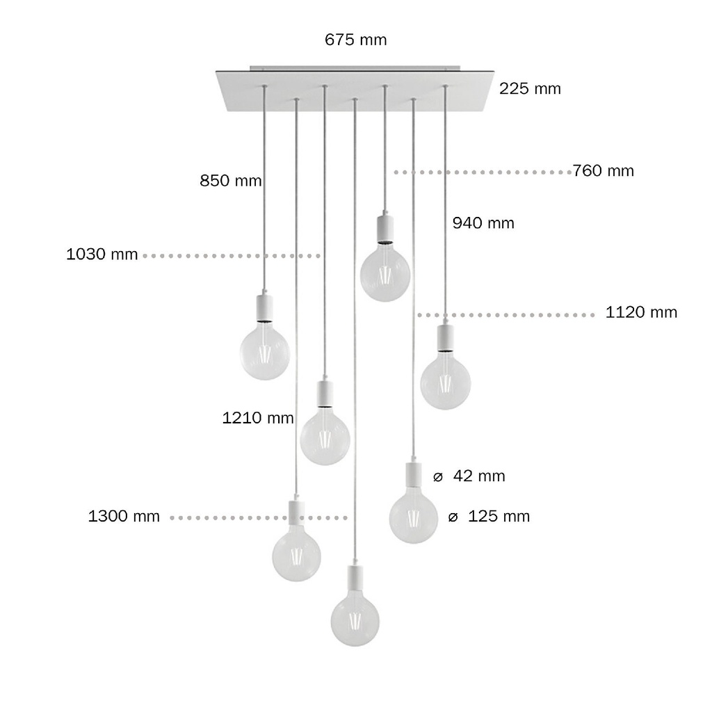 Suspension 7 lumières avec Rose-One rectangulaire 675 mm – Sans ampoule, Blanc mat – photo 6