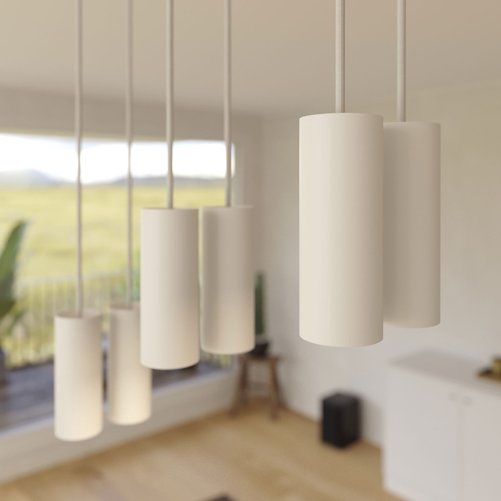 6-flammige Pendelleuchte mit rechteckigem XXL-Rose-One-Baldachin 675 mm und Tub-E14-Metallschirmen – Ohne Leuchtmittel, Mattweiß – Foto 3