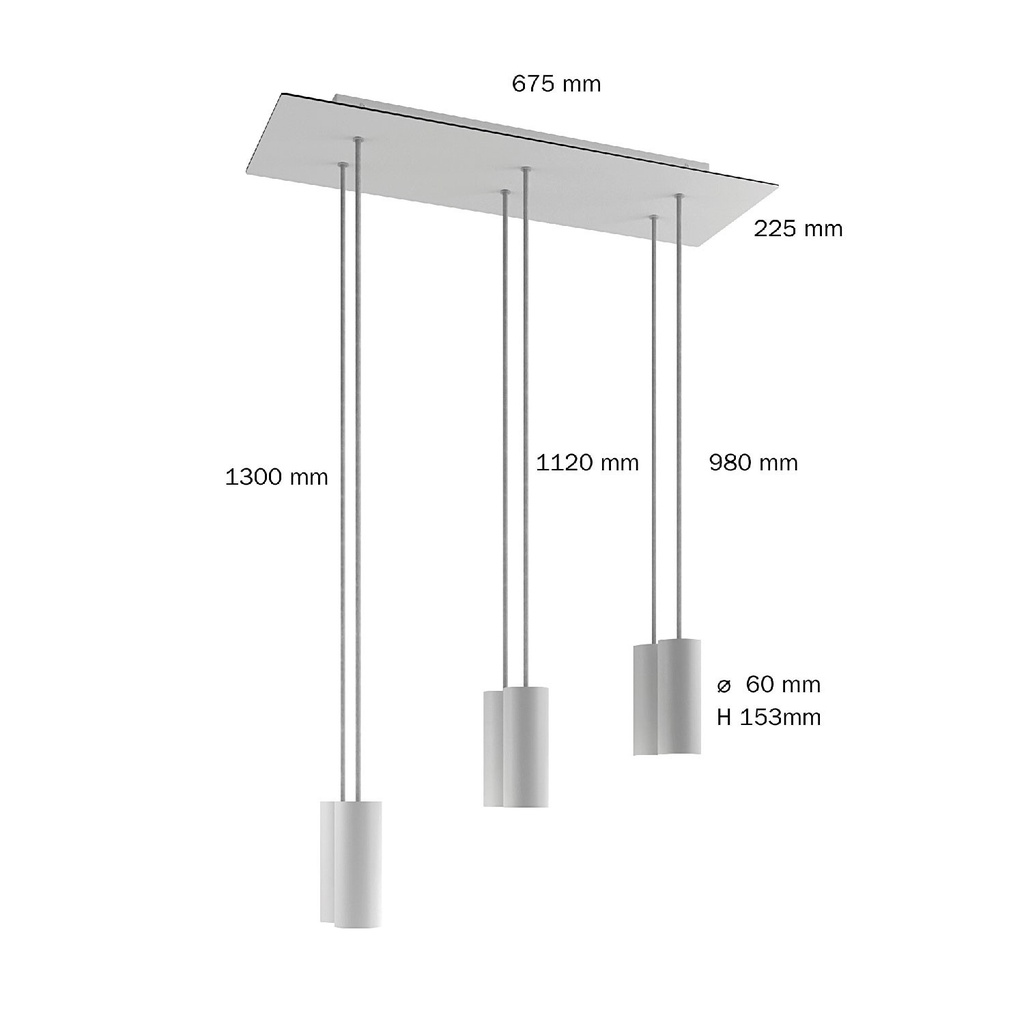 6-flammige Pendelleuchte mit rechteckigem XXL-Rose-One-Baldachin 675 mm und Tub-E14-Metallschirmen – Ohne Leuchtmittel, Mattweiß – Foto 6