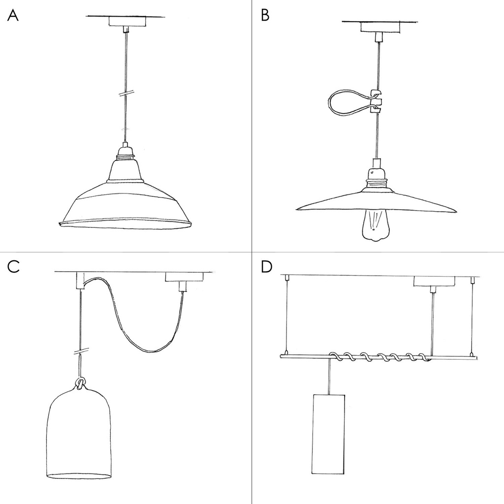 Pendant lamp with textile cable, Ellepi lampshade and metal details – Standard, Without bulb, White – photo 4
