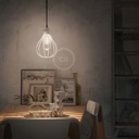 Lampada a sospensione con cavo tessile paralume gabbia Drop e dettagli in metallo – Senza lampadina, Bianco – foto 3