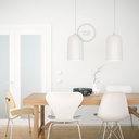 Lampada a sospensione con cavo tessile e paralume Campana XL in ceramica – No, Senza lampadina, Bianco lucido – foto 4