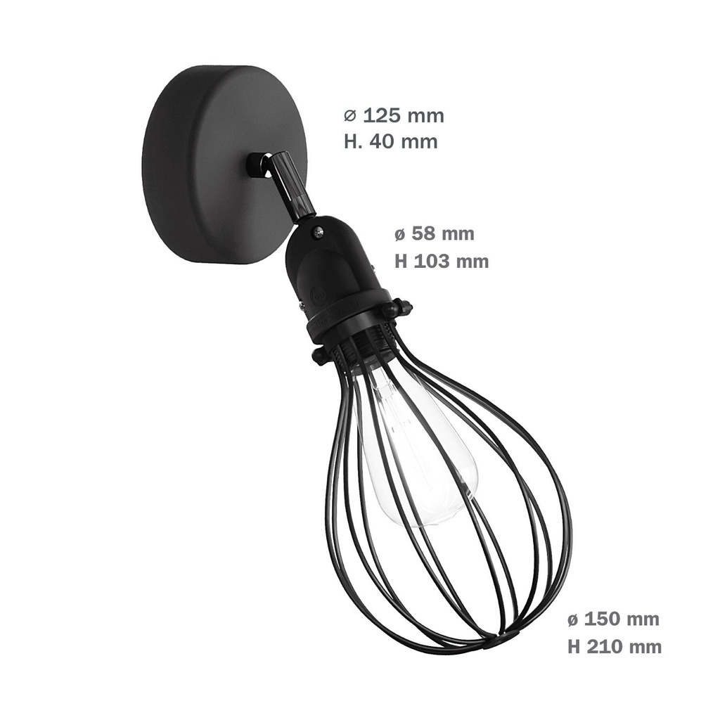Applique Fermaluce Modulair con paralume Drop snodo e portalampada IP65 – Senza lampadina, Nero – foto 6