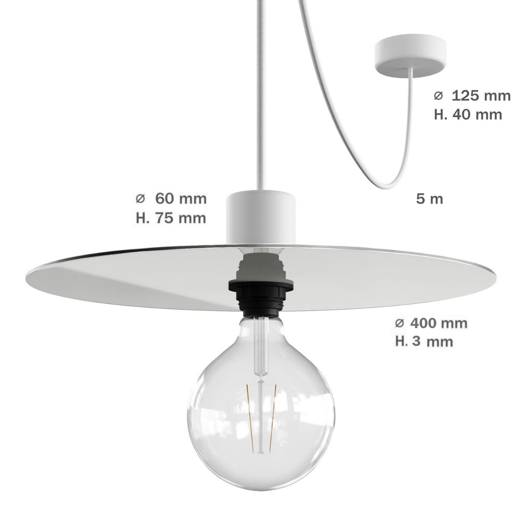 Sospensione Modulair ELEGANT IP65 con 5 m cavo tessile e paralume Ellepì – Senza lampadina, Bianco – foto 7