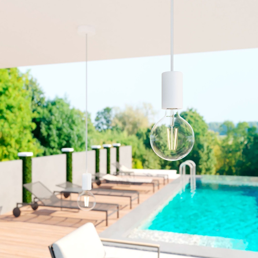 MODULAIR ELEGANT Außen-Hängeleuchte 1,5 m mit Kabel, Baldachin und Fassung aus Silikon IP65 – Ohne Leuchtmittel, Weiß – Foto 2
