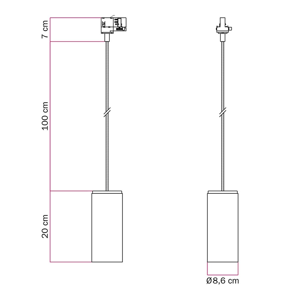Track pendant lamp with textile cable and Tub-E27 – Without bulb, Powergear – photo 6