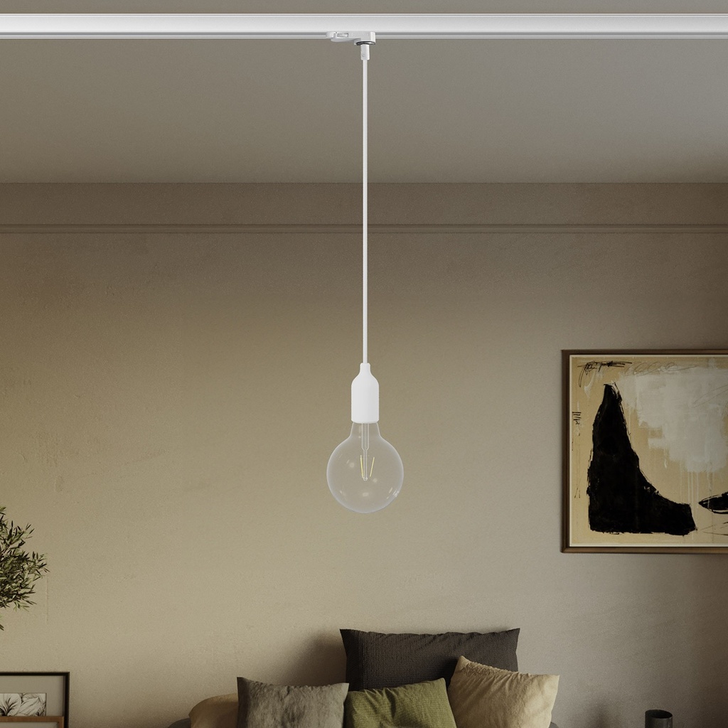 Lampada a sospensione per binario in silicone con cavo tessile – Senza lampadina, Bianco, Powergear – foto 2