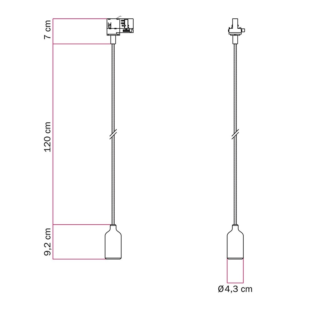 Lampada a sospensione per binario in silicone con cavo tessile – Senza lampadina, Bianco, Powergear – foto 6