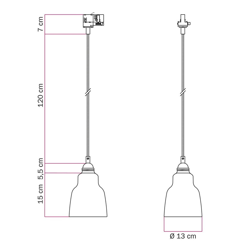 Hängeleuchte mit Vaso-Lampenschirm und Schienenadapter – Ohne Leuchtmittel, Weiß glänzend, Powergear – Foto 6