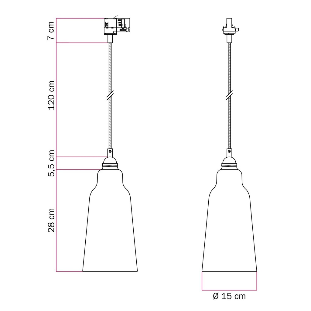 Hängelampe mit Flaschenschirm und Schienenadapter – Ohne Leuchtmittel, Weiß glänzend, Powergear – Foto 6