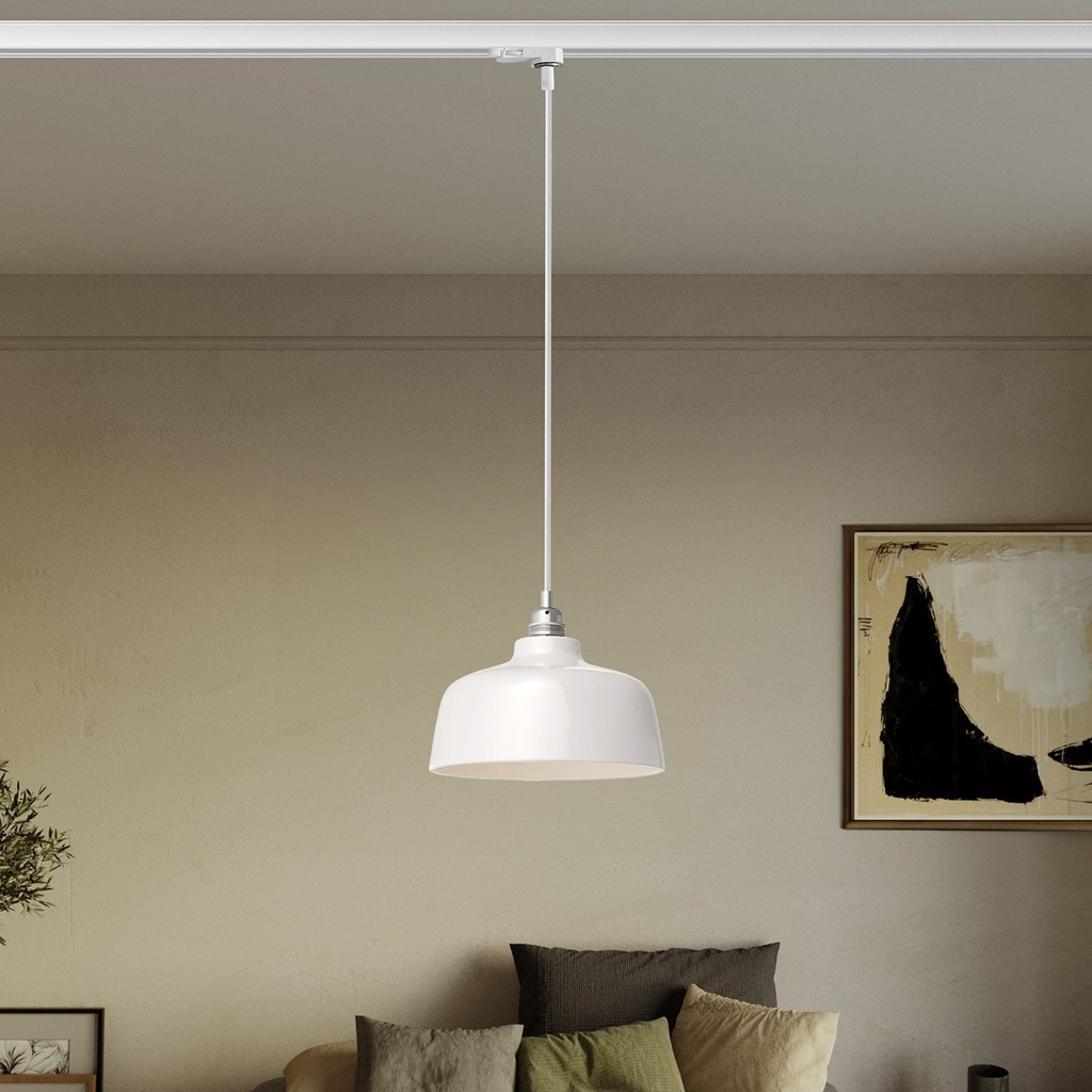 Pendelleuchte mit Coppa-Lampenschirm und Adapter für Schienensystem – Ohne Leuchtmittel, Weiß glänzend, Powergear – Foto 2
