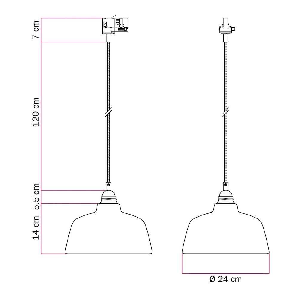 Pendelleuchte mit Coppa-Lampenschirm und Adapter für Schienensystem – Ohne Leuchtmittel, Weiß glänzend, Powergear – Foto 6